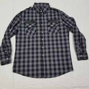 Taikun Shirt Mens XL Black Gray Buffalo Plaid Button Up Long Sleeve Cotton